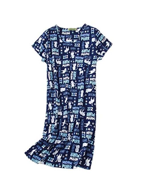 PNAEONG Women's Cotton Nightgown Sleepwear Short Sleeves Shirt Casual Print Sleepdress