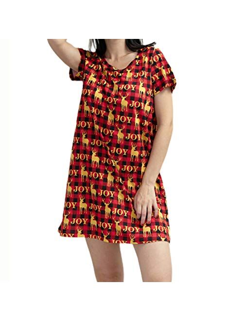 PNAEONG Women's Cotton Nightgown Sleepwear Short Sleeves Shirt Casual Print Sleepdress