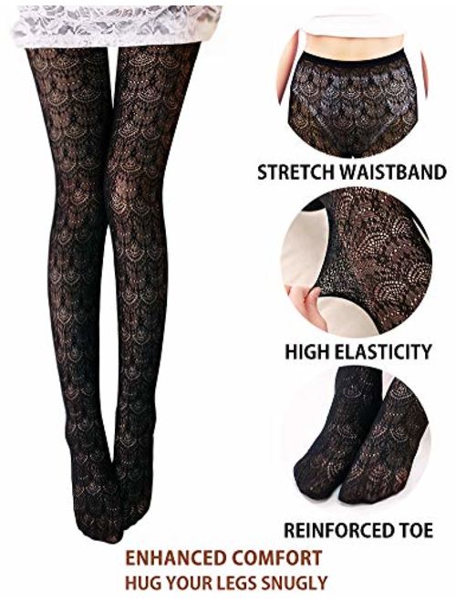 Vero Monte 1 Pair Women's Colorful Hollow Out Knitted Patterned Tights