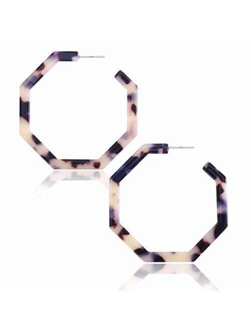 S925 Resin Acetate Tortoise Shell Hoop Drop Dangle Mottled Acrylic Earrings Fashion Jewelry for Women Girls Mother's Day Gifts