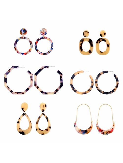 S925 Resin Acetate Tortoise Shell Hoop Drop Dangle Mottled Acrylic Earrings Fashion Jewelry for Women Girls Mother's Day Gifts