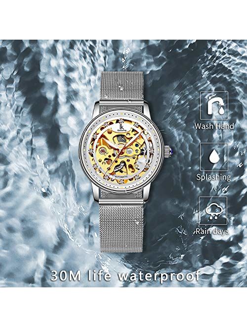 Women's Watch Luxury Mechanical Stainless Steel Skeleton Steampunk Automatic Self Winding Wristwatch