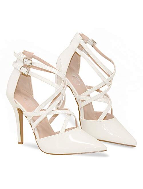 MVE Shoes Women's Pointed Criss Cross Strappy Pumps - Fashion Party High Heel Pumps