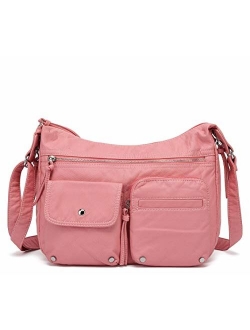 Medium Crossbody Shoulder Bag for Women, Ultra Soft Washed Vegan Leather, H1800