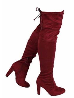 Wild Diva Women's Over The Knee Boot - Sexy Over The Knee High Pullon Boot - Trendy Low Block Heel Shoe - Comfortable Boot -(Wide Calf FIT & Regular FIT)