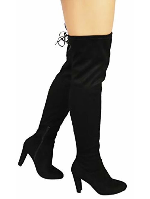 Wild Diva Women's Over The Knee Boot - Sexy Over The Knee High Pullon Boot - Trendy Low Block Heel Shoe - Comfortable Boot -(Wide Calf FIT & Regular FIT)