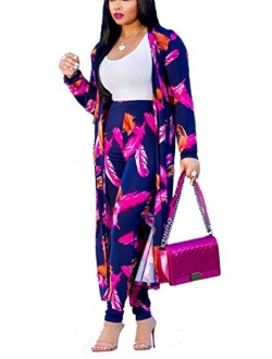 Women's 2 Piece Pants Set - Sexy Long Sleeve Open Front Cardigans+ Skinny Pants Suits