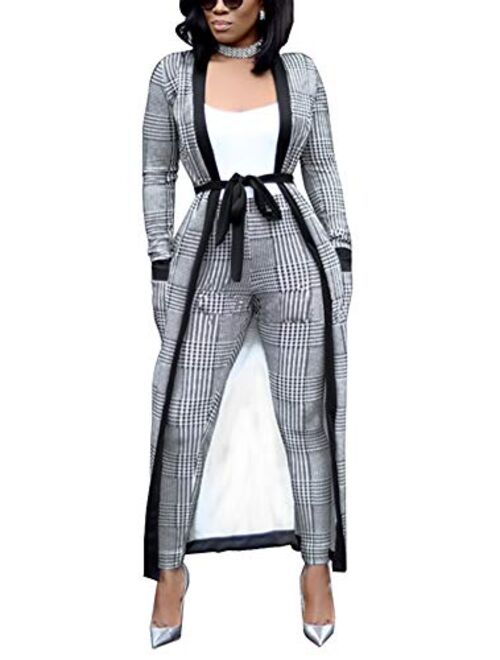 Women's 2 Piece Pants Set - Sexy Long Sleeve Open Front Cardigans+ Skinny Pants Suits