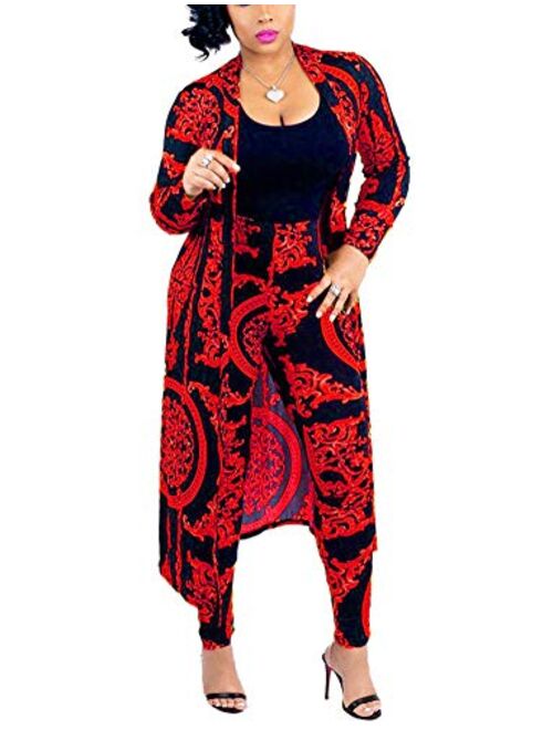 Women's 2 Piece Pants Set - Sexy Long Sleeve Open Front Cardigans+ Skinny Pants Suits