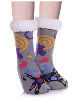 Womens Sherpa Winter Fleece Lining Knit Animal Socks Non Slip Warm Fuzzy Cozy Slipper Socks