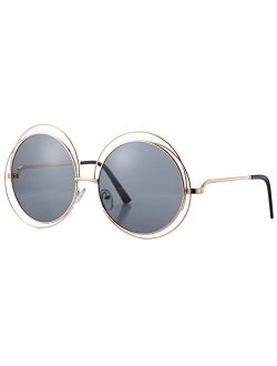 Pro Acme Womens Double Circle Metal Wire Frame Oversized Round Sunglasses