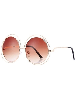 Pro Acme Womens Double Circle Metal Wire Frame Oversized Round Sunglasses