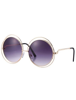 Pro Acme Womens Double Circle Metal Wire Frame Oversized Round Sunglasses