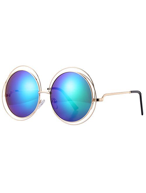 Pro Acme Womens Double Circle Metal Wire Frame Oversized Round Sunglasses