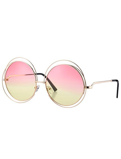 Pro Acme Womens Double Circle Metal Wire Frame Oversized Round Sunglasses