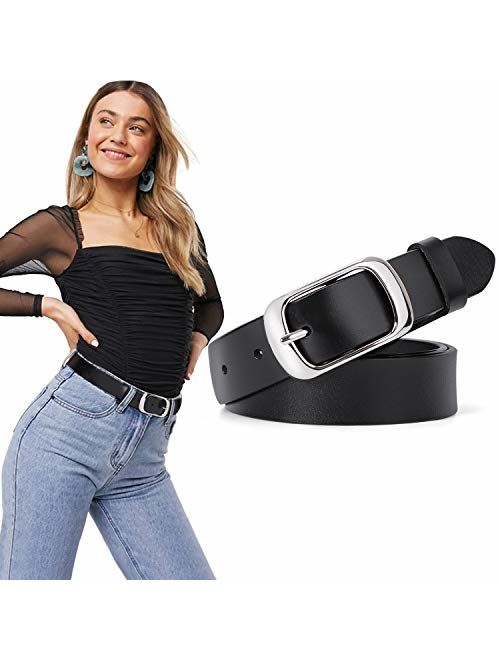 Women Leather Belt Ladies Black Waist Belt for Jeans Pants Dresses Small Size Elegant Gift Box