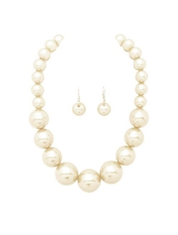 Fashion 21 Women's Large Big Simulated Pearl Statement 18" Necklace and Earrings Set