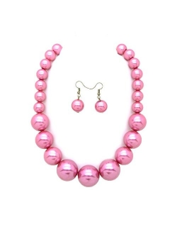 Fashion 21 Women's Large Big Simulated Pearl Statement 18" Necklace and Earrings Set