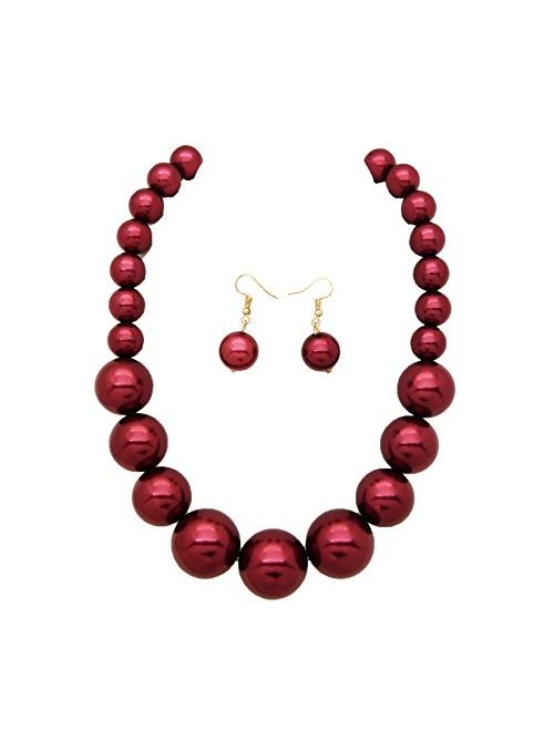 Fashion 21 Women's Large Big Simulated Pearl Statement 18" Necklace and Earrings Set