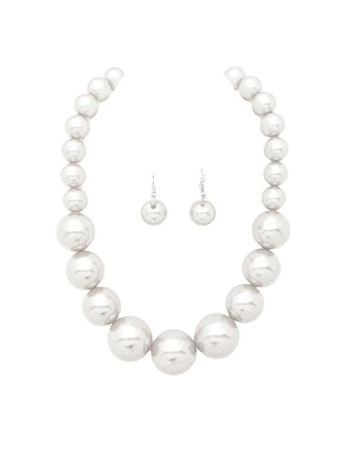 Fashion 21 Women's Large Big Simulated Pearl Statement 18" Necklace and Earrings Set