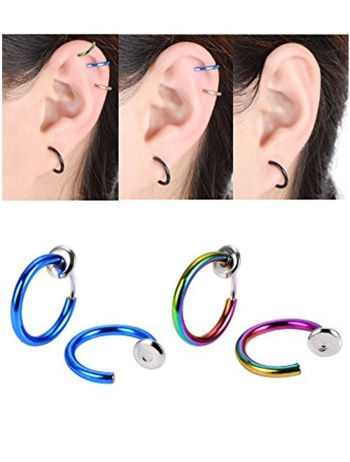 Mudder 12 Pieces Fake Earrings Nose Ear Lip Clip Rings Non-Pierced Earring Hoops Body Jewelry for Men and Women, 6 Colors