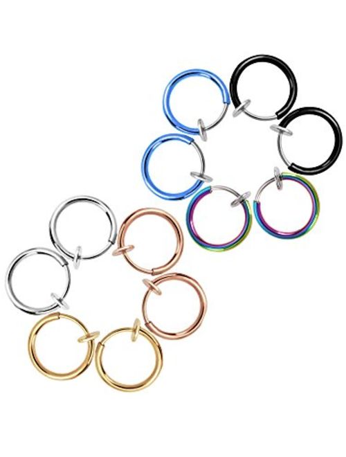 Mudder 12 Pieces Fake Earrings Nose Ear Lip Clip Rings Non-Pierced Earring Hoops Body Jewelry for Men and Women, 6 Colors