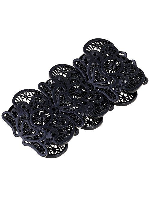 D EXCEED Womens Bohemian Lace Bracelet Vintage Filigree Cuff Bangle Bracelet Wide Stretch Rhinestone Bracelets for Ladies