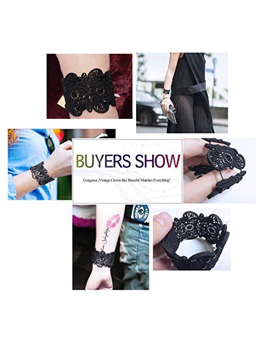 D EXCEED Womens Bohemian Lace Bracelet Vintage Filigree Cuff Bangle Bracelet Wide Stretch Rhinestone Bracelets for Ladies