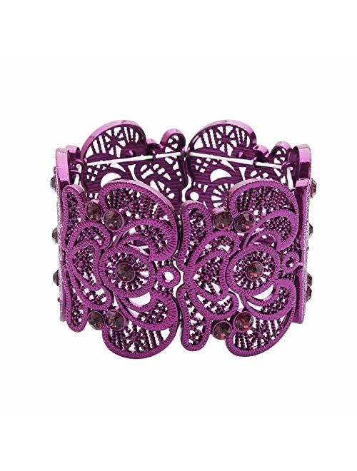 D EXCEED Womens Bohemian Lace Bracelet Vintage Filigree Cuff Bangle Bracelet Wide Stretch Rhinestone Bracelets for Ladies