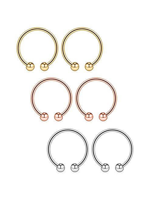 Ruifan 316L Surgical Steel Non-Piercing Fake Faux Clip On Septum Nose Hoop Ring Body Jewelry Piercing Unisex 20 Gauge 5/16"(8mm) 2-6PCS