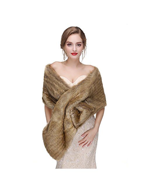 Decahome Faux Fur Shawl Wrap Stole Shrug Winter Bridal Wedding Cover Up