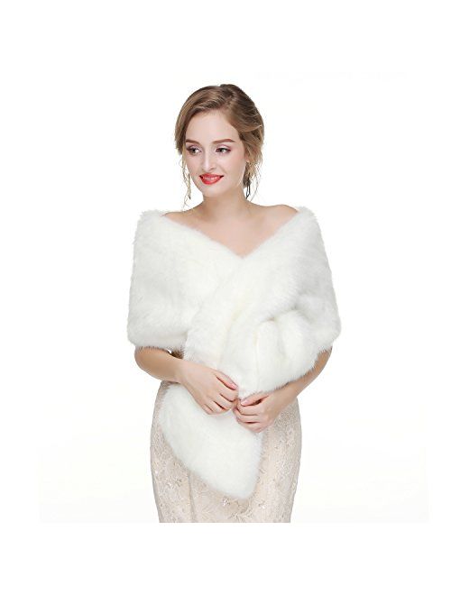 Decahome Faux Fur Shawl Wrap Stole Shrug Winter Bridal Wedding Cover Up