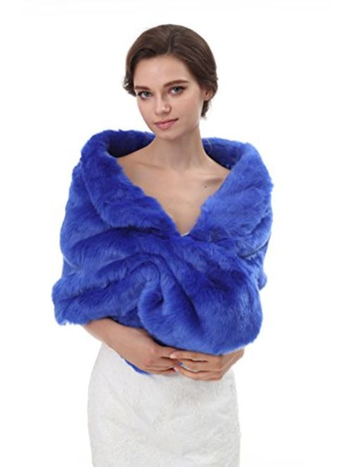 Decahome Faux Fur Shawl Wrap Stole Shrug Winter Bridal Wedding Cover Up