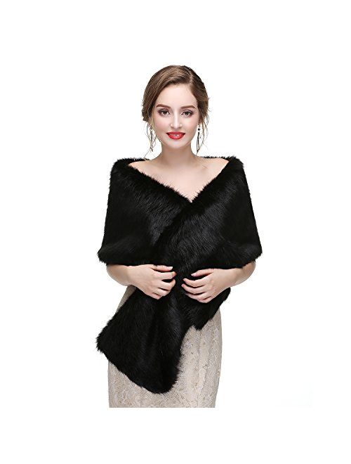 Decahome Faux Fur Shawl Wrap Stole Shrug Winter Bridal Wedding Cover Up