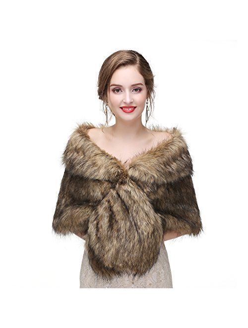 Decahome Faux Fur Shawl Wrap Stole Shrug Winter Bridal Wedding Cover Up