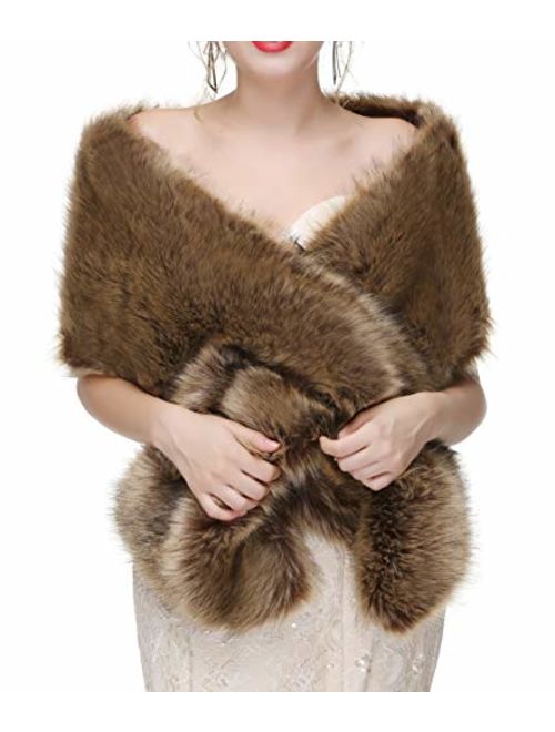 Decahome Faux Fur Shawl Wrap Stole Shrug Winter Bridal Wedding Cover Up