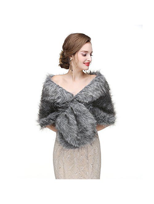 Decahome Faux Fur Shawl Wrap Stole Shrug Winter Bridal Wedding Cover Up