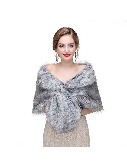 Decahome Faux Fur Shawl Wrap Stole Shrug Winter Bridal Wedding Cover Up