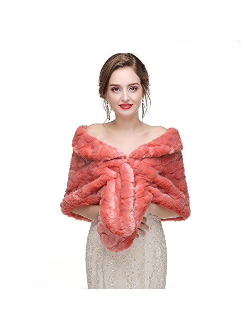 Decahome Faux Fur Shawl Wrap Stole Shrug Winter Bridal Wedding Cover Up