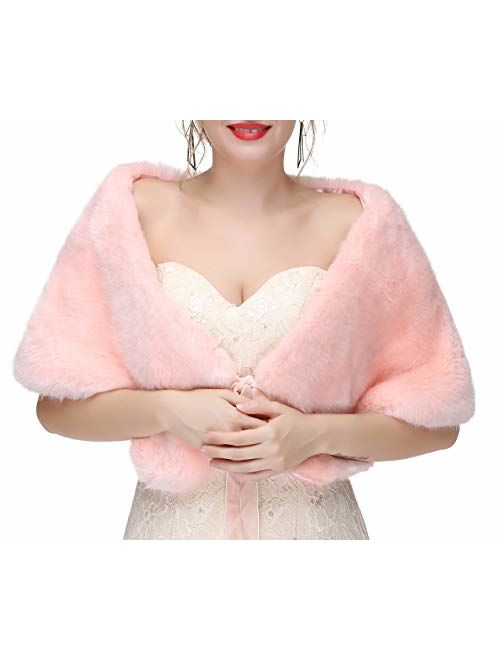 Decahome Faux Fur Shawl Wrap Stole Shrug Winter Bridal Wedding Cover Up