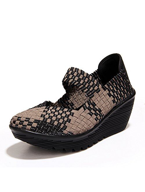 EnllerviiD Women Wedge Mary Jane Sandals Closed Toe Weave Platform Heel Sandals Shoes