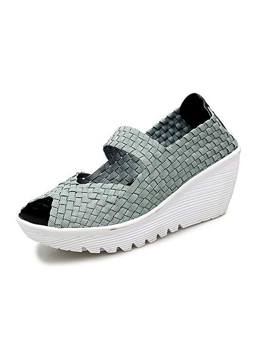 EnllerviiD Women Wedge Mary Jane Sandals Closed Toe Weave Platform Heel Sandals Shoes