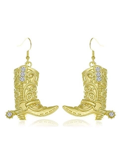 RechicGu Western Wild West Cowgirl Texas Boots Spur Rodeo Fancy Dress Costume Dangle Earrings