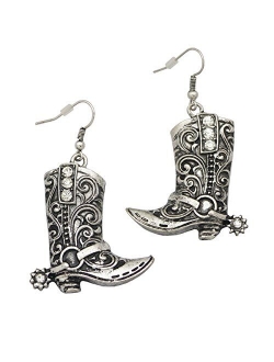 RechicGu Western Wild West Cowgirl Texas Boots Spur Rodeo Fancy Dress Costume Dangle Earrings