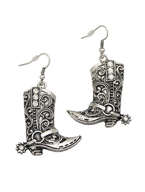 RechicGu Western Wild West Cowgirl Texas Boots Spur Rodeo Fancy Dress Costume Dangle Earrings