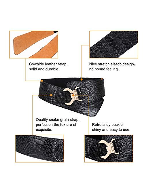 JASGOOD Wide Elastic Stretch Waist Belt Women's Adjustable Fashion Snake Pattern Dress Belt Christmas Gift