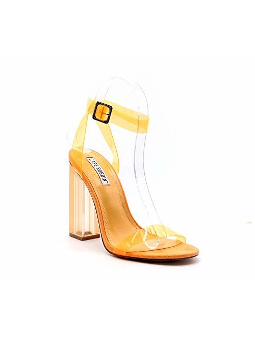 Cape Robbin Maria-2 Clear Chunky Block High Heels for Women, Transparent Strappy Open Toe Shoes Heels for Women