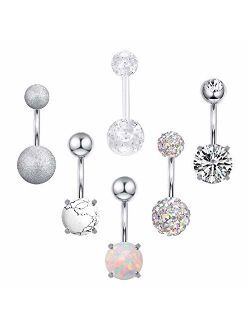 CZCCZC 14G Stainless Steel Belly Button Rings Marble Stone for Women Girls Natutal Mixed Stone Navel Rings Body Piercing Jewelry