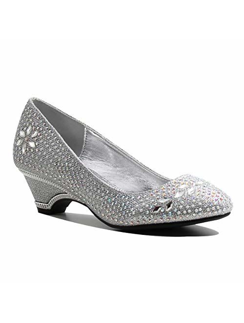 Stylish & Comfort Women's Round Toe Party/Performance Shoe Gem Rhinestone Chunky Mid-Height Heel Pumps