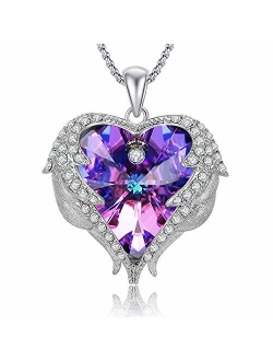 Caperci Angel Wings Heart Swarovski Crystal Pendant Necklace - Romantic Jewelry Gifts for Her